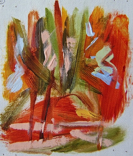 Palm trees, Irish Landscape & Still Life Color Study III, 5 1-4" x 4 1-4", oil on linen, 2010.